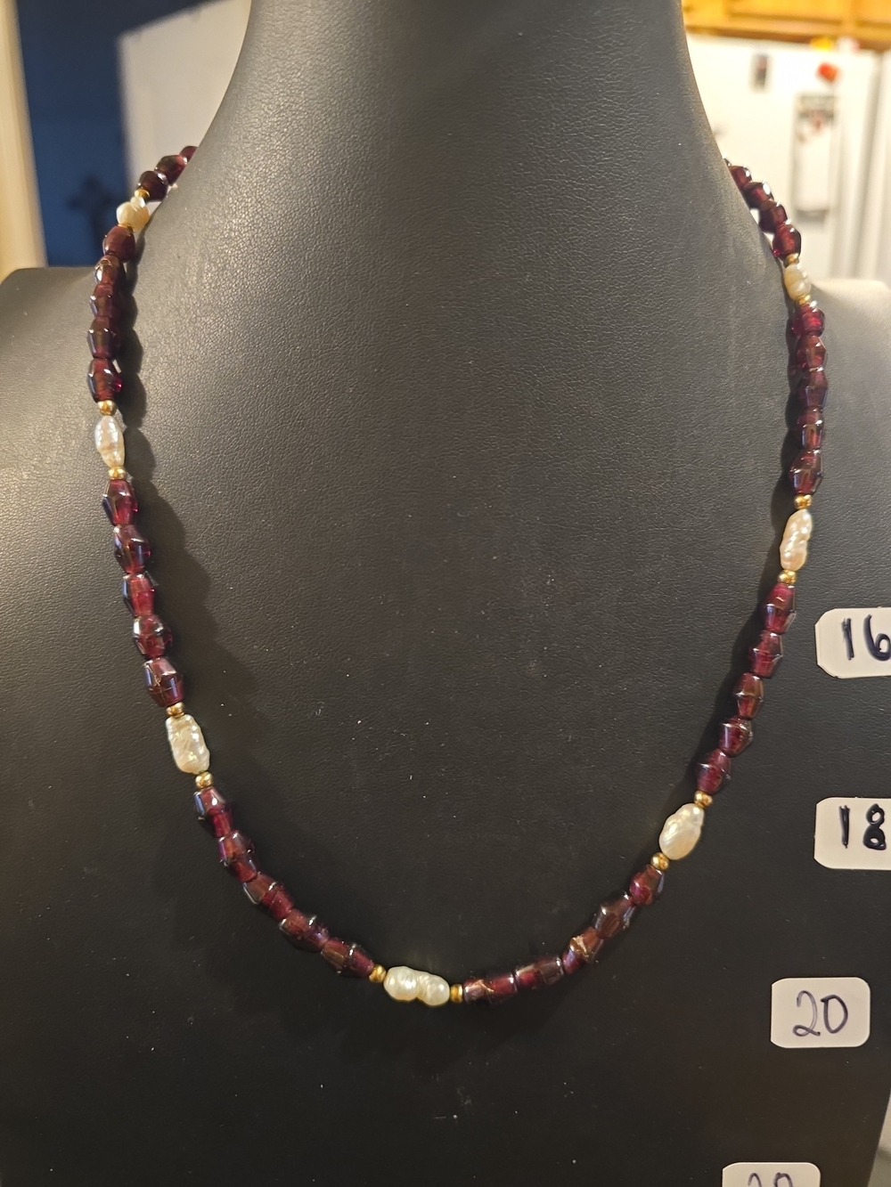Garnet Bead and Freshwater Pearl Necklace - Deep Red